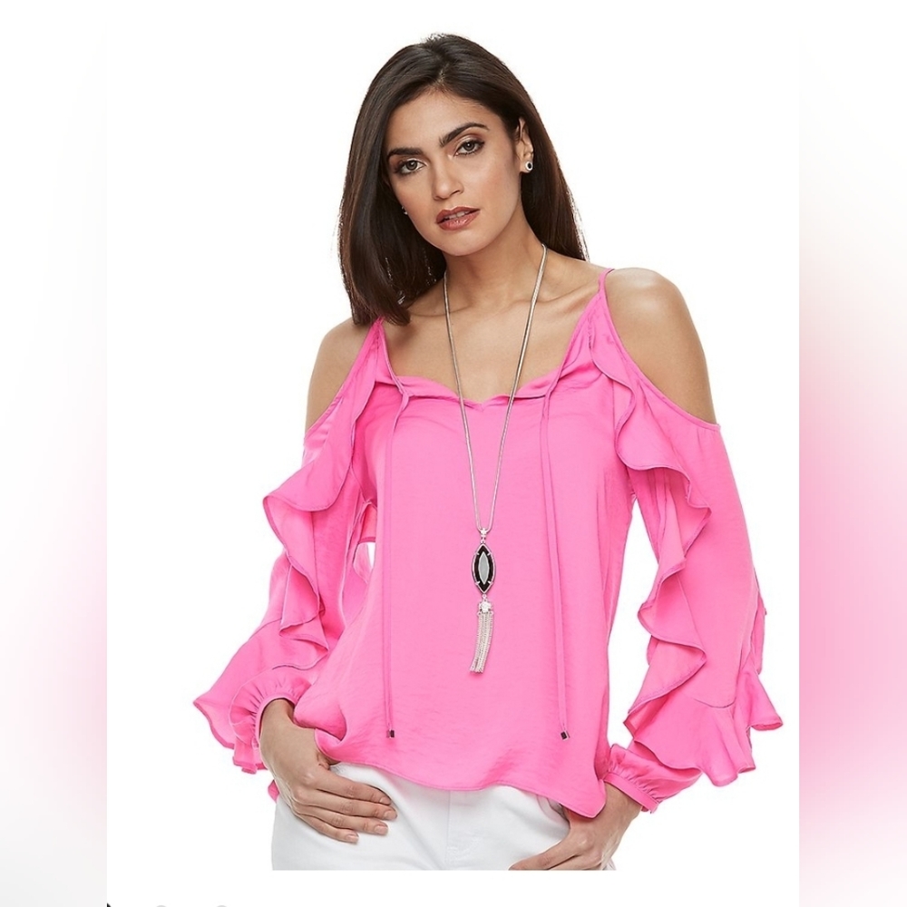 J-Lo by Jennifer Lopez Hot Pink Ruffle Cold-Shoulder Top